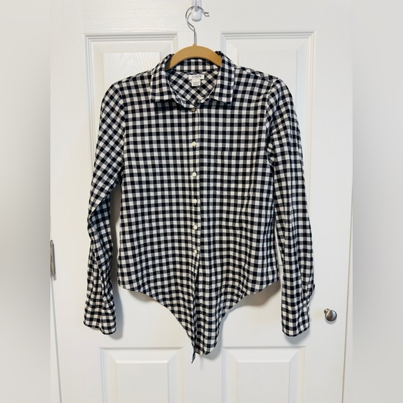 Women’s J Crew Gingham Check Black and White Shirt Tie Waist Sz S - Picture 2 of 9